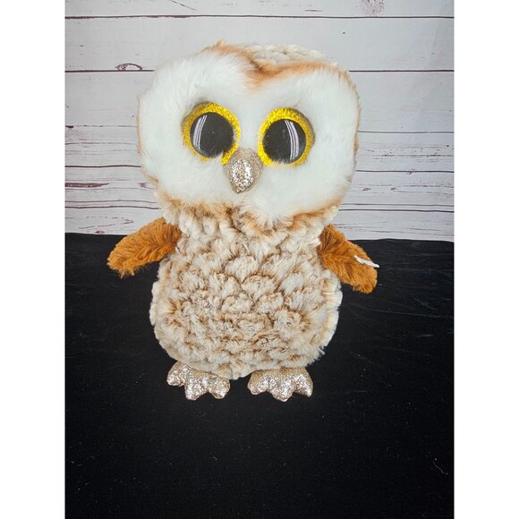TY Beanie Boos - PERCY the Barn Owl‎ Brown Glitter Eyes Stuffed Animal Toy Plush - Picture 2 of 11